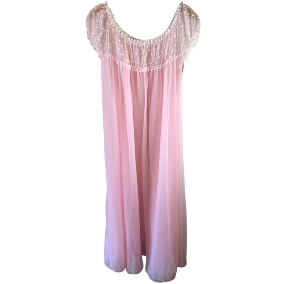 NOS Vintage 60's Vassarette Pink Nylon Chiffon Robe Nightgown Size 36 Full Sweep - Picture 4 of 10